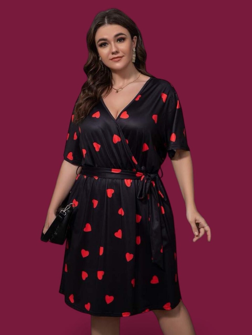 SHEIN Curve Black Dress with Red Heart Accent